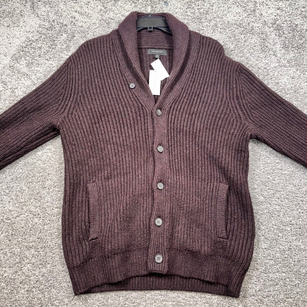 Banana Republic Shawl Collar Cardigan Mens Ribbed Stretch Plum Medium NEW